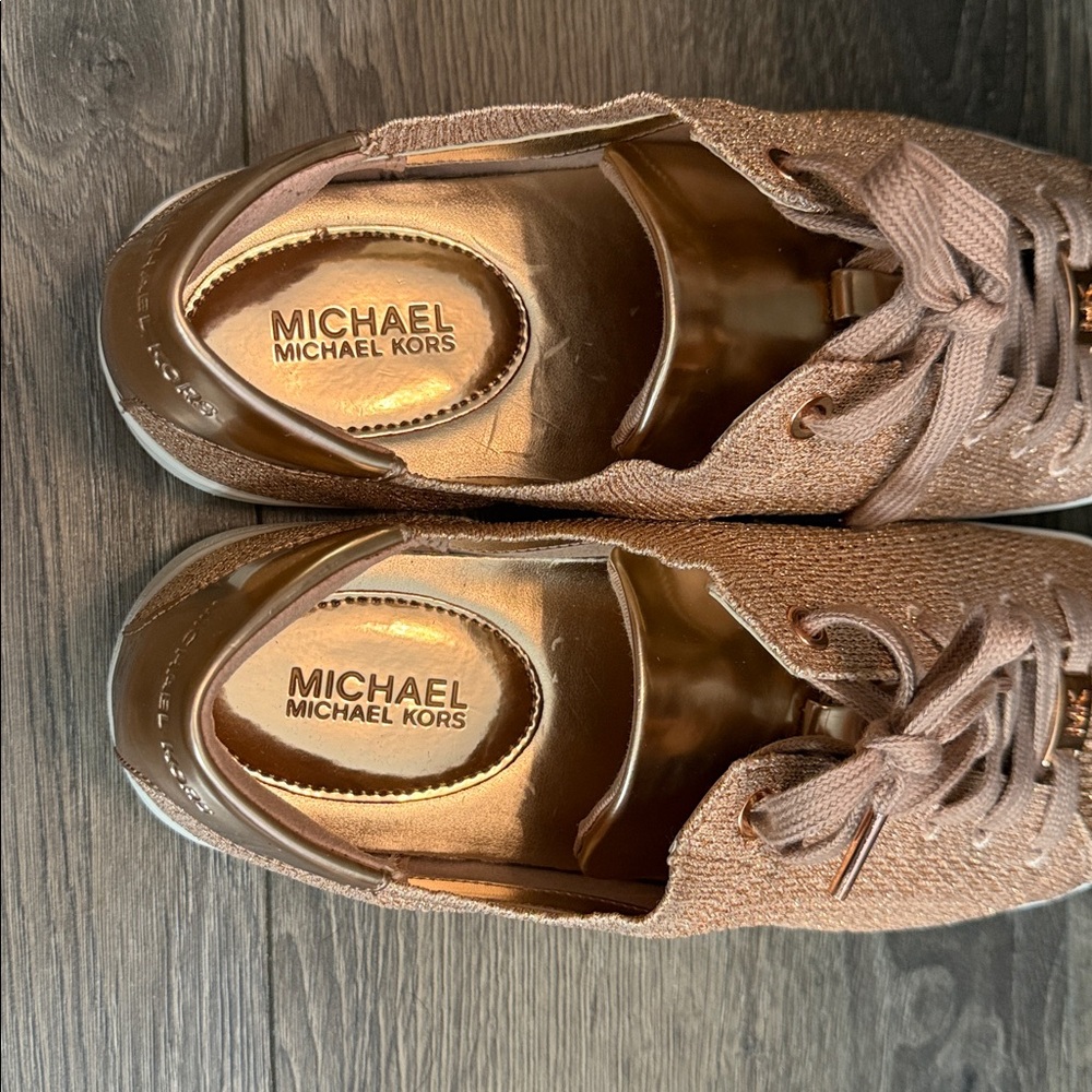 Women Michael Kors Rose Gold Textured Sneakers - Picture 6 of 9